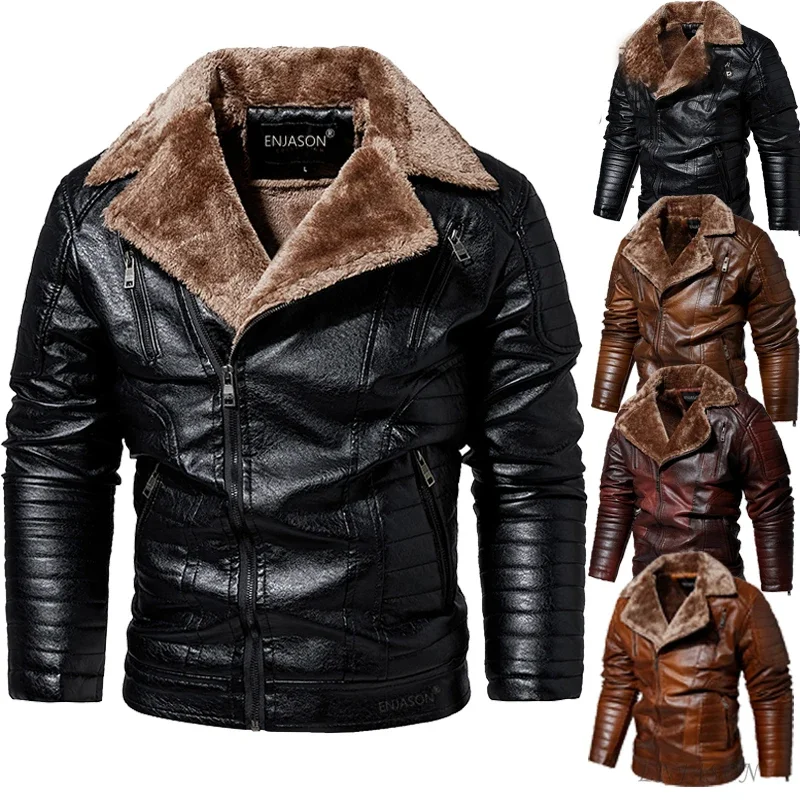 2023 Leather Jacket Men Winter Fleece Motorcycle Faux Leather Jacket Removable Fur Collar Windbreaker Ropa De Hombre Slim Coat
2023 Leather Jacket Men Winter Fleece Motorcycle Faux Leather Jacket Removable Fur Collar Windbreaker Ropa De Hombre Slim Coat