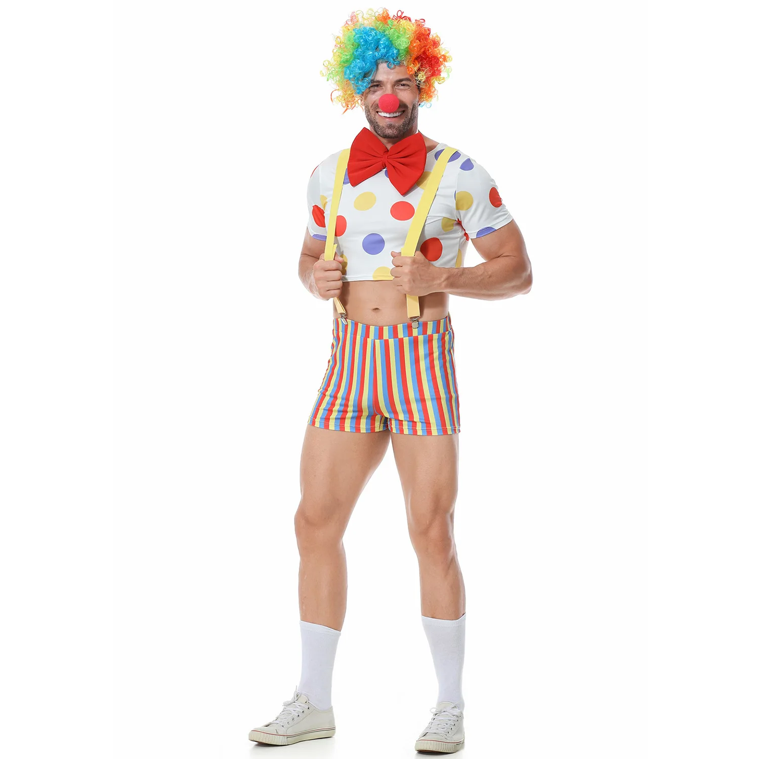 

Adult Funny Circus Clown Costume Man Women Joker Cosplay Costumes With Wig Christmas Carnival Party Dress
