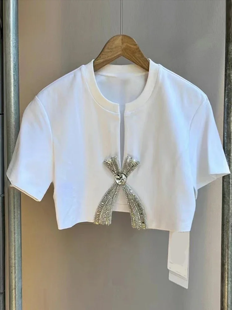 2024 Solid Patchwork Diamonds Split T Shirt For Women Round Neck Short Sleeve Slimming Minimalist T Shirts Female Fashion Style
2024 Solid Patchwork Diamonds Split T Shirt For Women Round Neck Short Sleeve Slimming Minimalist T Shirts Female Fashion Style