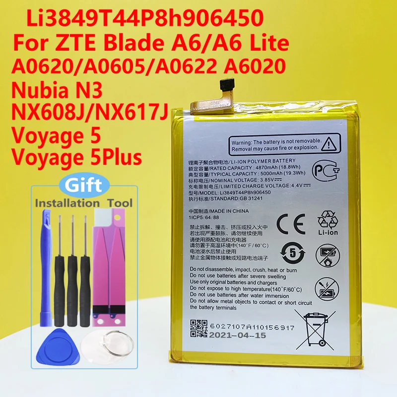 Новый аккумулятор Li3849T44P8h906450 для ZTE Blade A6 A0620/A6 Lite A0622/Voyage 5/Voyage 5Plus/Nubia N3 NX608J/NX617J
Новый аккумулятор Li3849T44P8h906450 для ZTE Blade A6 A0620/A6 Lite A0622/Voyage 5/Voyage 5Plus/Nubia N3 NX608J/NX617J