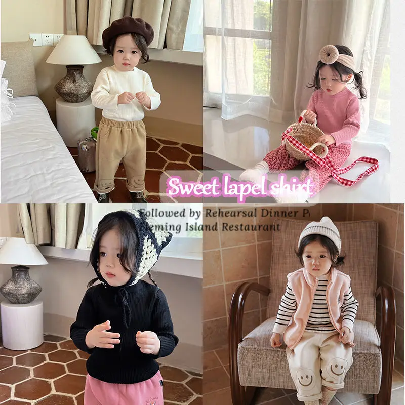 

Girl's Sweater Knitwear 2022 New Autumn and Winter Baby Pullover Top Children's round Neck Stretch Keep Warm Bottoming Shirt