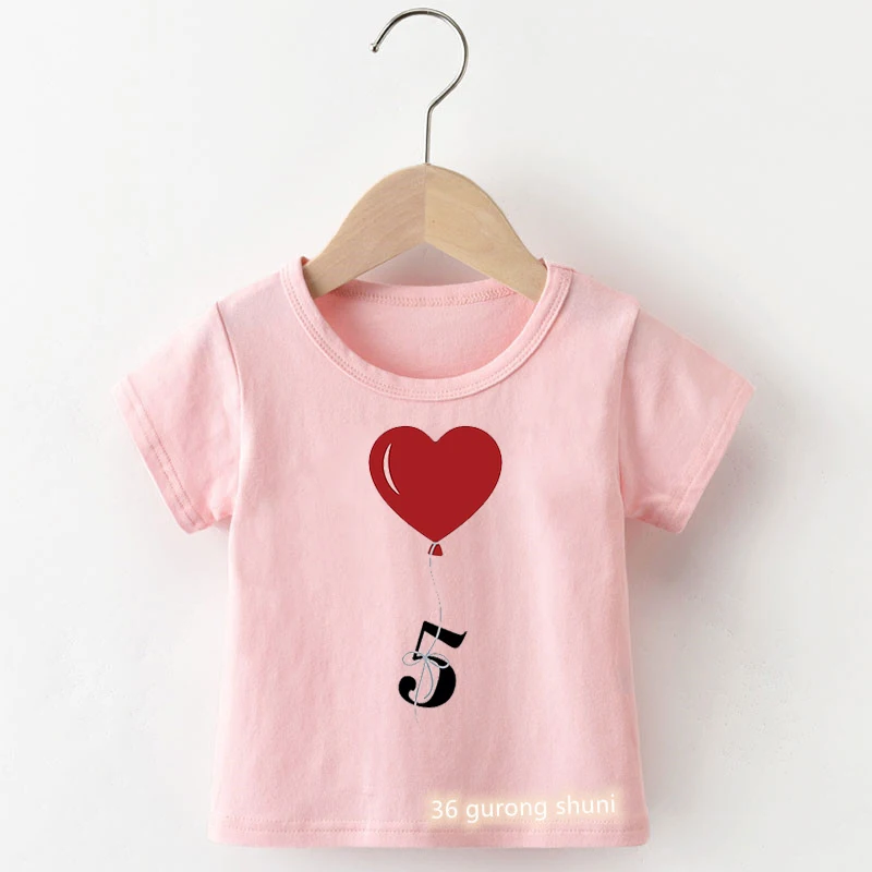 

Red Heart Balloon with black number 1-9 Second Valentine's day Numeric print boys/girls tshirt for kids birthday clothing tshirt