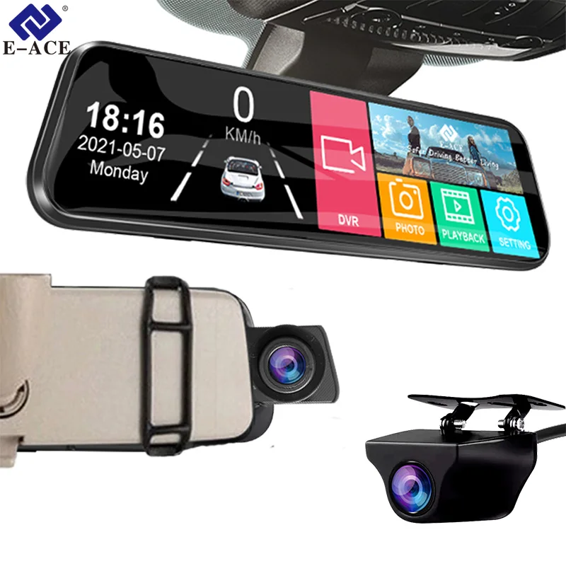 E-ACE Auto Black Box Car Dvr Streaming Media Mirror Dash Camera 10 Inch FHD 1080P Video Recorder Support 1080P Rearview Camera
E-ACE Auto Black Box Car Dvr Streaming Media Mirror Dash Camera 10 Inch FHD 1080P Video Recorder Support 1080P Rearview Camera