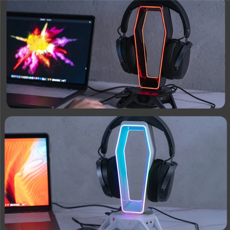 RGB Headset Stand Multi-Functional Headphone Holder Hanger Display Shelf with 3 Virtual 7.1 Surround Sound Port(White)
RGB Headset Stand Multi-Functional Headphone Holder Hanger Display Shelf with 3 Virtual 7.1 Surround Sound Port(White)