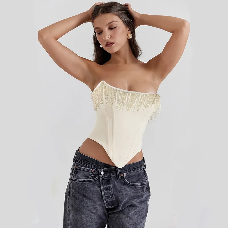 Women's Fashionable Boat Neck Sexy Backless Pearl Pendant Zipper Bare Navel Wrap Chest Party Vest Club Clothing Vestidos
Women's Fashionable Boat Neck Sexy Backless Pearl Pendant Zipper Bare Navel Wrap Chest Party Vest Club Clothing Vestidos