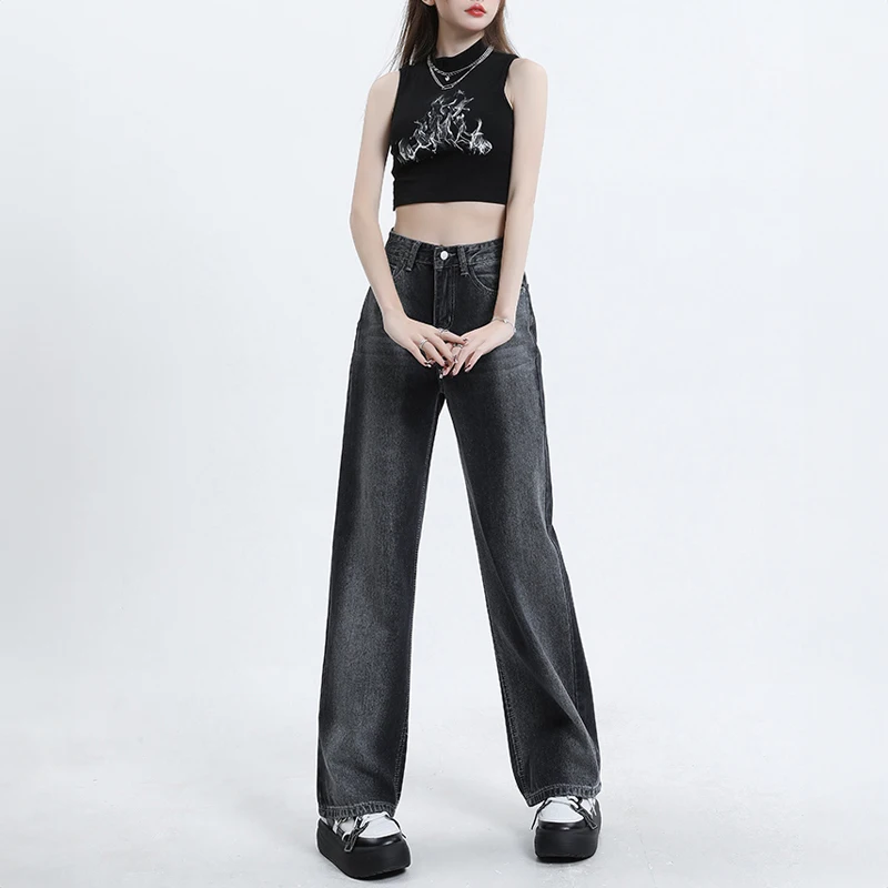 

Black Washed Baggy Jeans For Women Fashion High Waist Wide Leg Pants Female Casual Straight Denim Trousers Korea Dongdaemun 2023