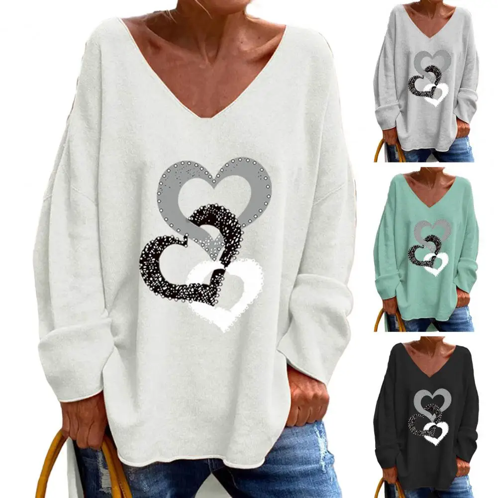 Women Casual T-shirt V-neck Long Sleeve Pullover Tops Rhinestones Heart Pattern Loose Fit Tee Shirt Streetwear
Women Casual T-shirt V-neck Long Sleeve Pullover Tops Rhinestones Heart Pattern Loose Fit Tee Shirt Streetwear