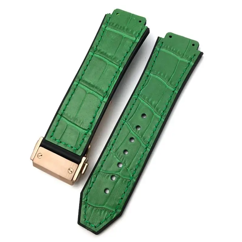 

PCAVO 20mm 22mm Cowhide Rubber Watchband 25mm * 19mm Fit,For Hublot Watch Strap Calfskin Silicone Bracelets sport