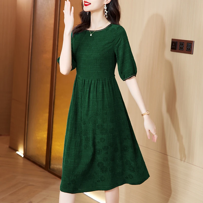 2023 New Fashion Round Neck Solid Silk Dress Women's Summer Elegant Versatile Loose Fit Casual Holiday Dress Vestidos
2023 New Fashion Round Neck Solid Silk Dress Women's Summer Elegant Versatile Loose Fit Casual Holiday Dress Vestidos