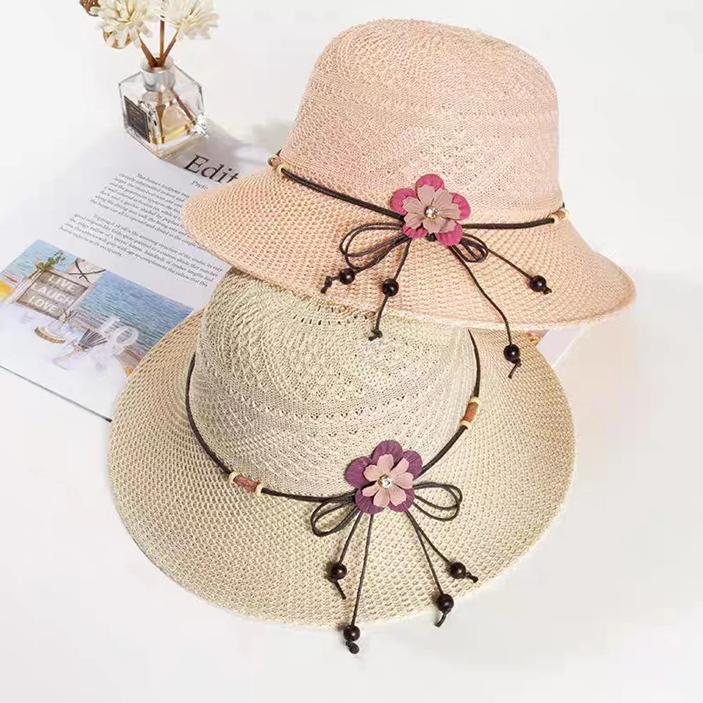 

Summer Sun Hats For Women Roll Up Sun Visor Caps Wide Brim Straw Hat Bowknot Foldable UV protection Women Travel Beach Hats