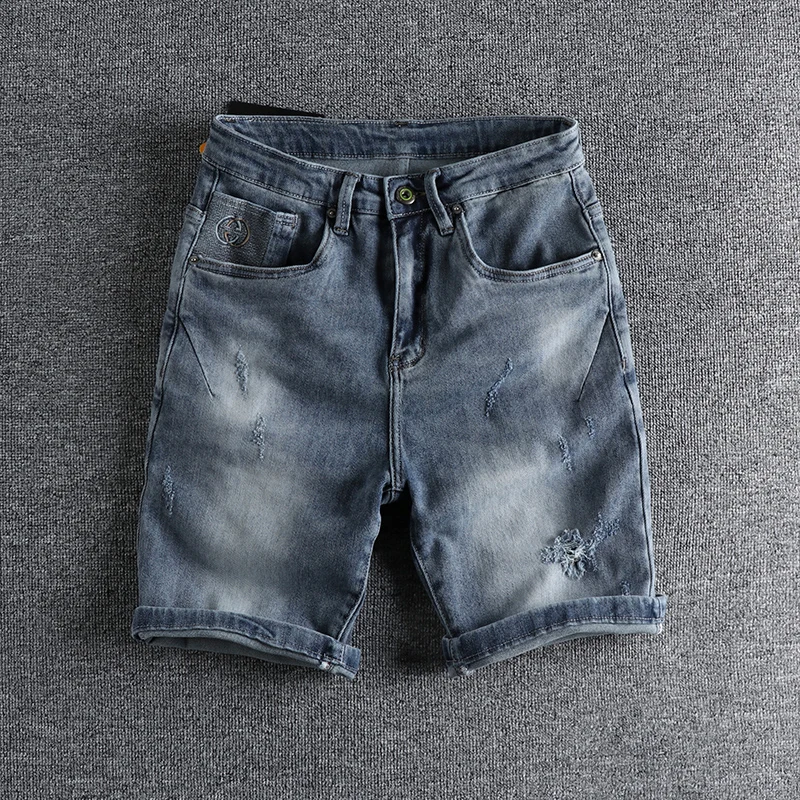 2022 New Heavy Craft Retro Blue Summer Denim Shorts Fashion Straight Men's Pocket Embroidery Washed Hole Draping Trend Pants
2022 New Heavy Craft Retro Blue Summer Denim Shorts Fashion Straight Men's Pocket Embroidery Washed Hole Draping Trend Pants