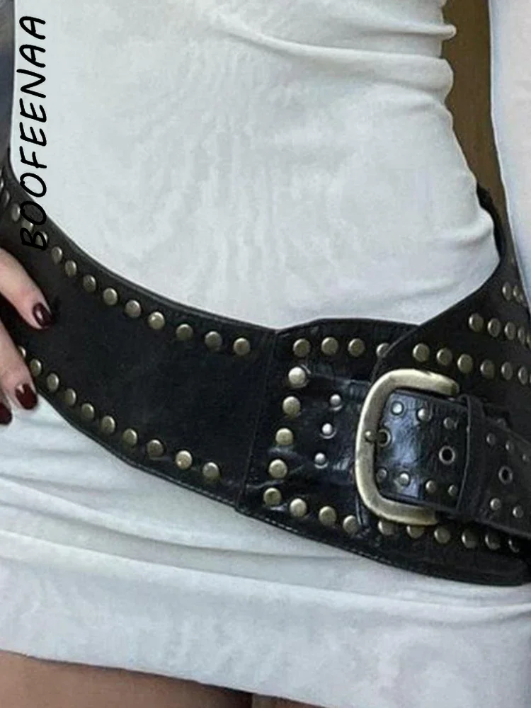 BOOFEENAA Y2k Style Studded Belt Grunge Cyber Punk Black PU Leather Wide Waist Belts Women 90s Vintage Accessories C67-BC25
BOOFEENAA Y2k Style Studded Belt Grunge Cyber Punk Black PU Leather Wide Waist Belts Women 90s Vintage Accessories C67-BC25
