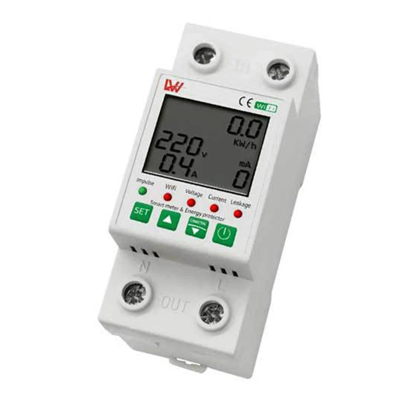 Tuya APP WIFI Smart Energy Meter 2P 63A Kwh Meter Wattmeter Over Under Voltage Leakage Protect
Tuya APP WIFI Smart Energy Meter 2P 63A Kwh Meter Wattmeter Over Under Voltage Leakage Protect
