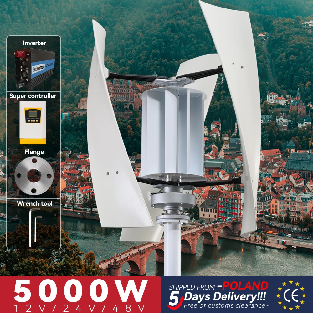 Wind Generator Turbine 5000W 12v 24v 48v 3 Blades Free Energy Vertical Axis Permanent Maglev Optional Super hybrid controller
Wind Generator Turbine 5000W 12v 24v 48v 3 Blades Free Energy Vertical Axis Permanent Maglev Optional Super hybrid controller