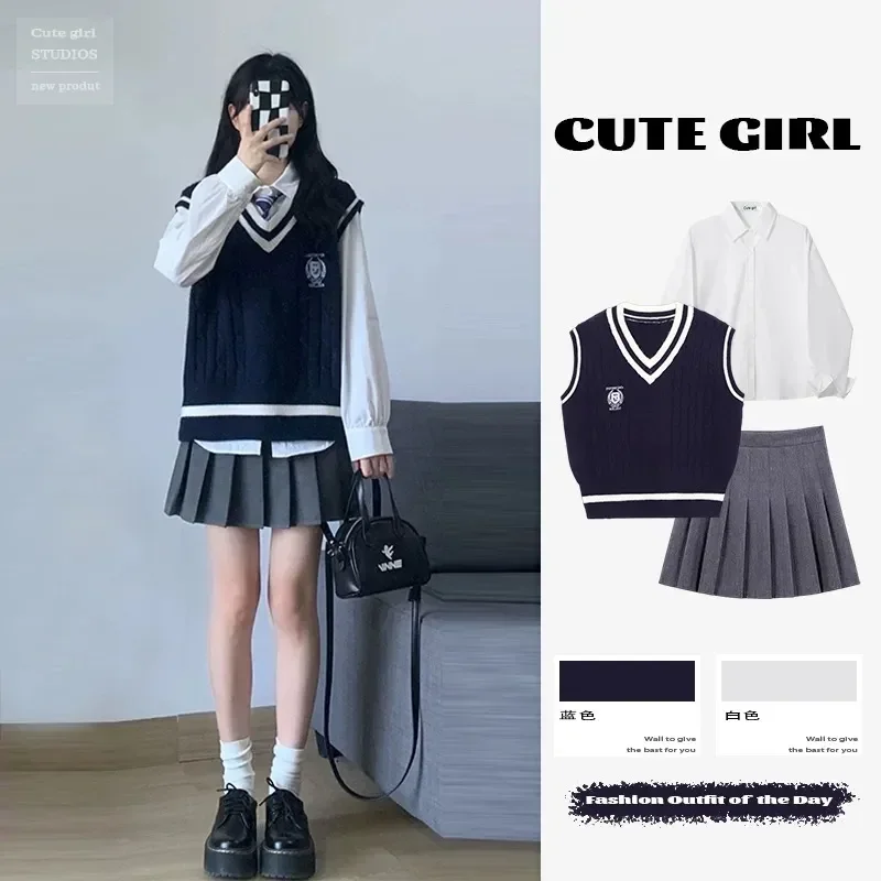 Preppy Knitted Suit Set Pleated Autumn Long Korean Students 3 V-neck Vest Piece Sleeved Style Clothes New Shirt Gray Girl
Preppy Knitted Suit Set Pleated Autumn Long Korean Students 3 V-neck Vest Piece Sleeved Style Clothes New Shirt Gray Girl