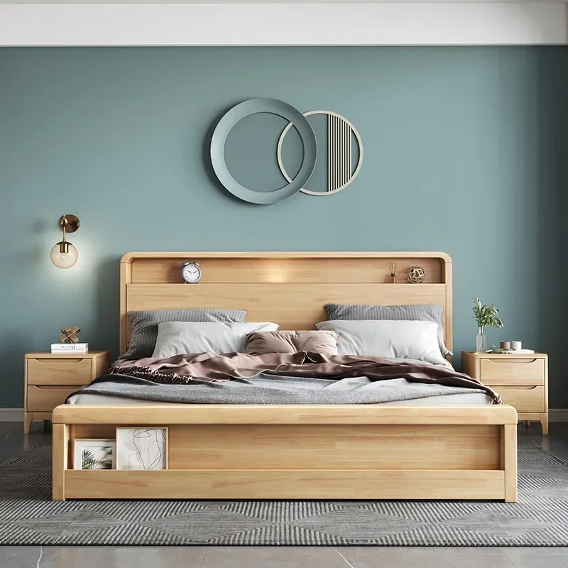 

Скандинавская кровать из цельной древесины, Современная Минималистичная кровать 1,8 м для основной спальни, двойная кровать 1,5 м, белая фотосессия, роскошная кровать для хранения