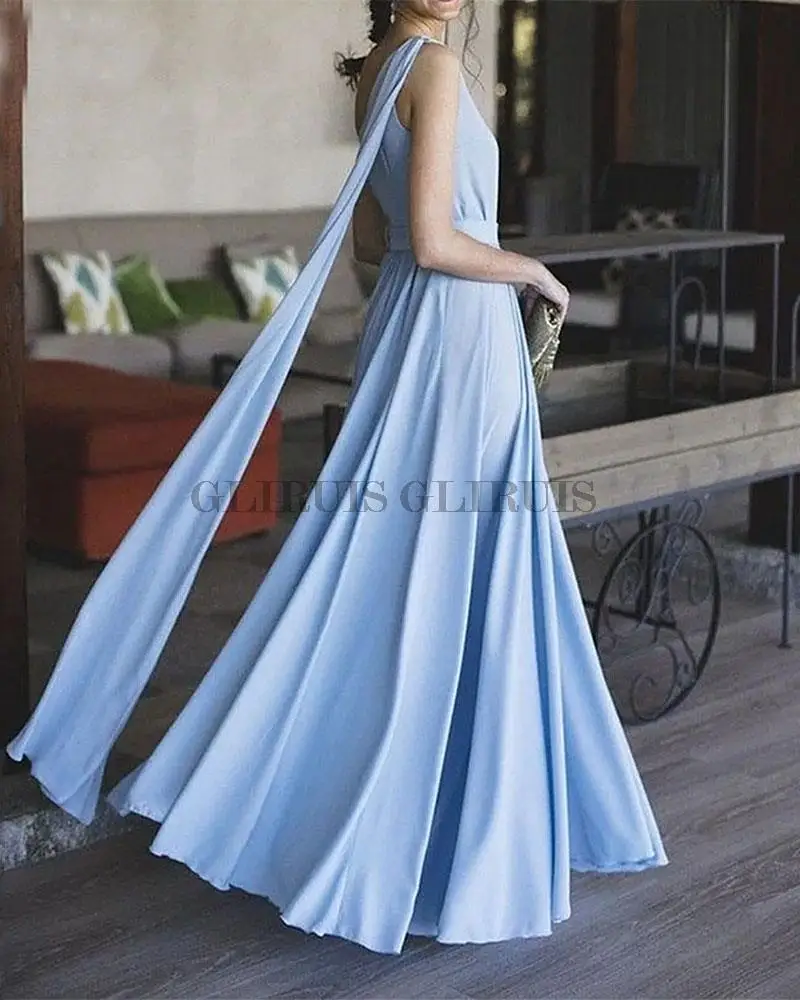 Sky Blue One Shoulder Chiffon Formal Evening Dresses A Line Backless Prom Party Gowns Floor Length robes de soirée 2022
Sky Blue One Shoulder Chiffon Formal Evening Dresses A Line Backless Prom Party Gowns Floor Length robes de soirée 2022
