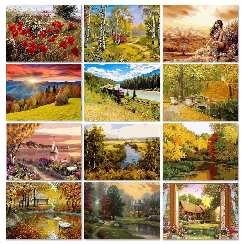 

GATYZTORY Paint Kit By Numbers Autumn Scenery Drawing By Numbers Handpainted Oil Painting On Canvas Diy Gift Artwork