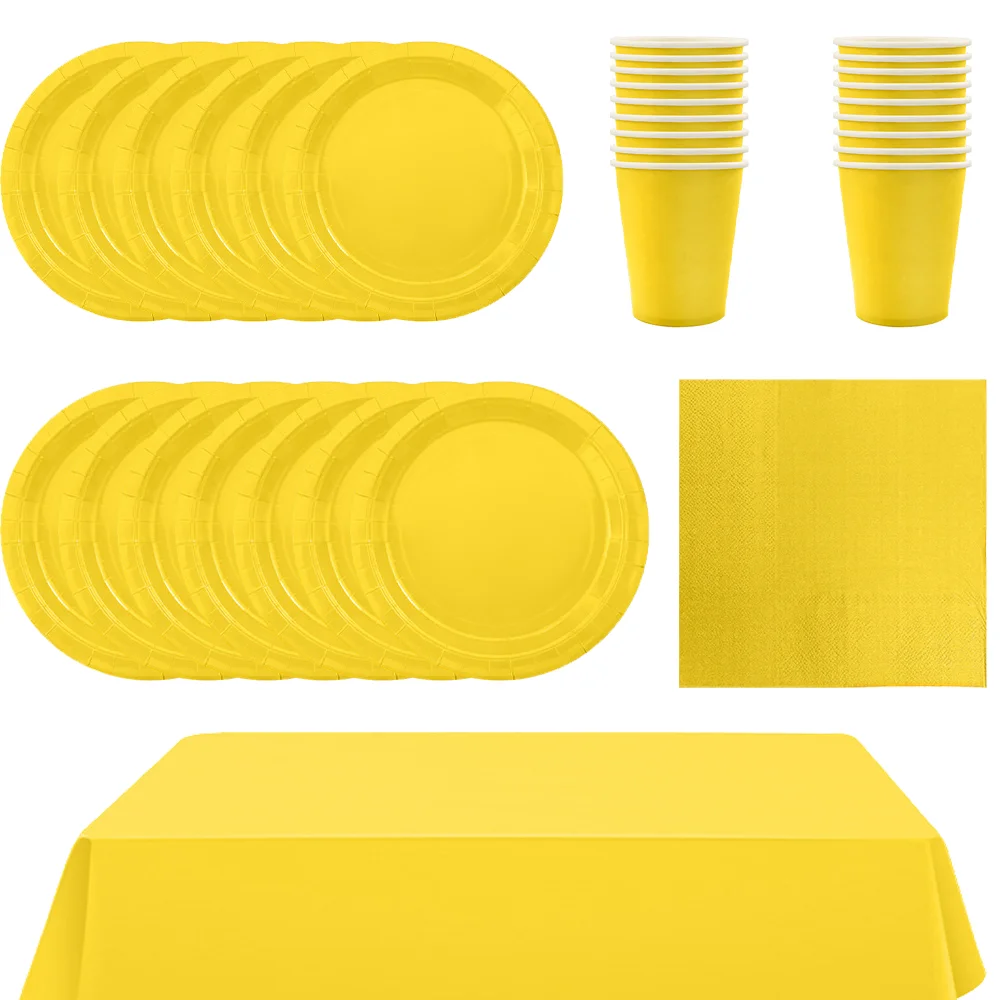

Однотонные желтые наборы, украшения для дня рождения, одноразовая посуда, бумажные салфетки, чашки, тарелки, скатерти, товары для одежды