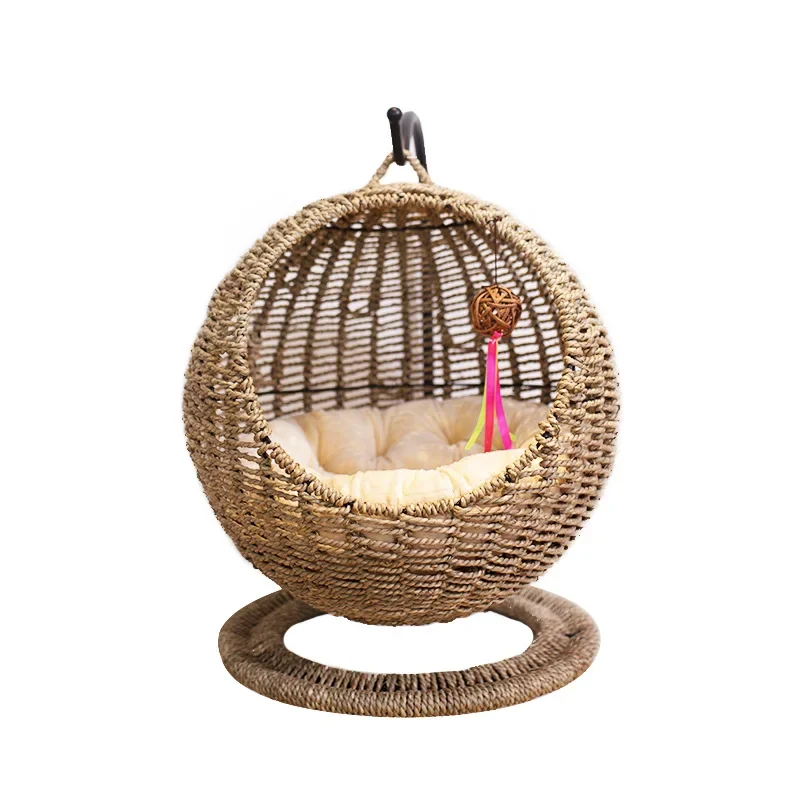 

Web Celebrity Style Semi-closed Pet Hammock For Round Cat's House Rattan Woven Summer Hammock Cat Supplies