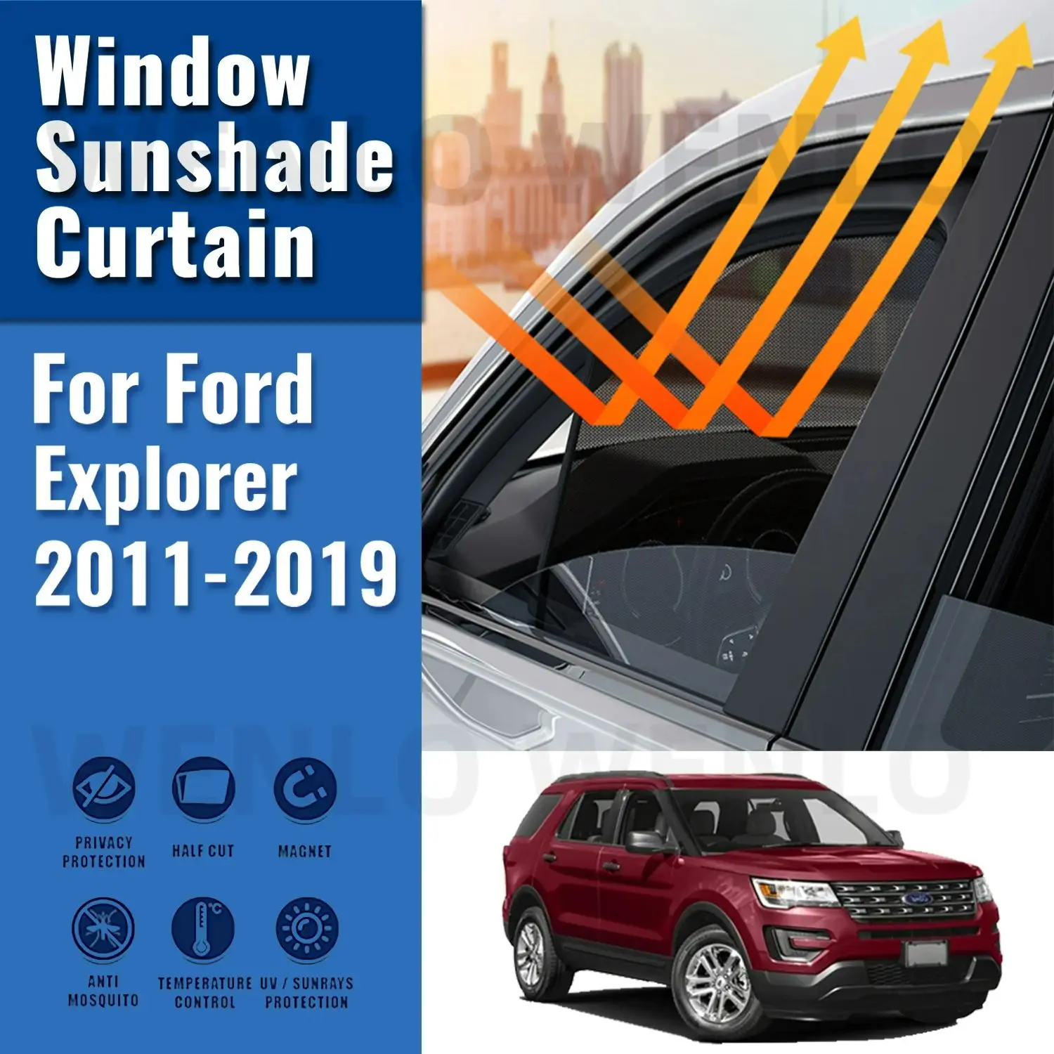 

For Ford Explorer 2011-2019 Rear Side Window Sun Shade Visor Car Sunshade Accessories Front Windshield Mesh Vehicle Curtain