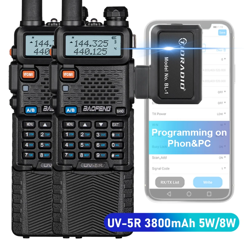 

2PCS Baofeng walkie talkie UV-5R 3800mAh Professional Wireless Programmer Portable Two Way Radio Station uv 5r Comunicador uv5r
