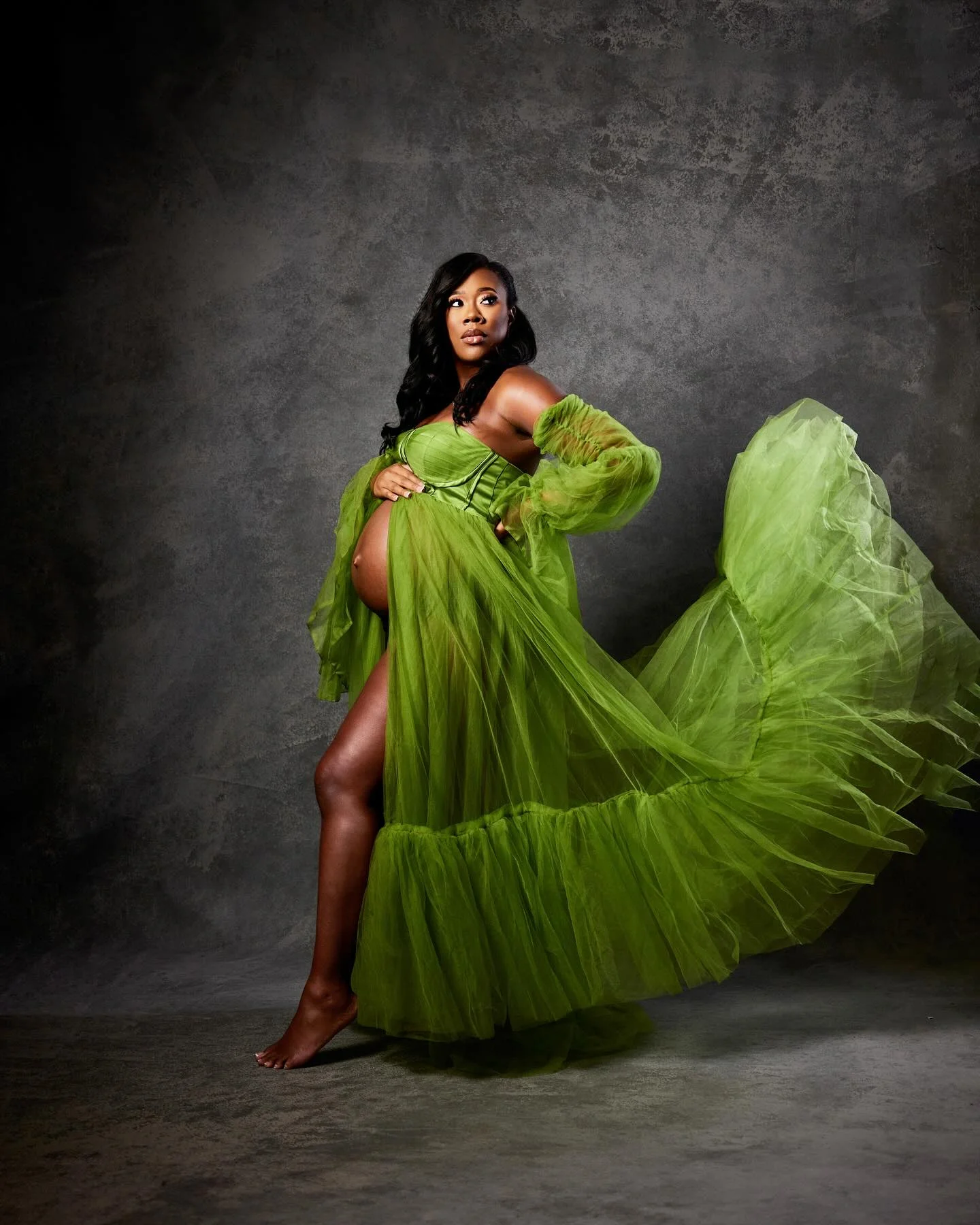 

Ярко-зеленое платье для беременных с разрезом спереди, фотореквизит для девочек, платья из тюля для беременных, платье для выпускного вечера, яркая одежда