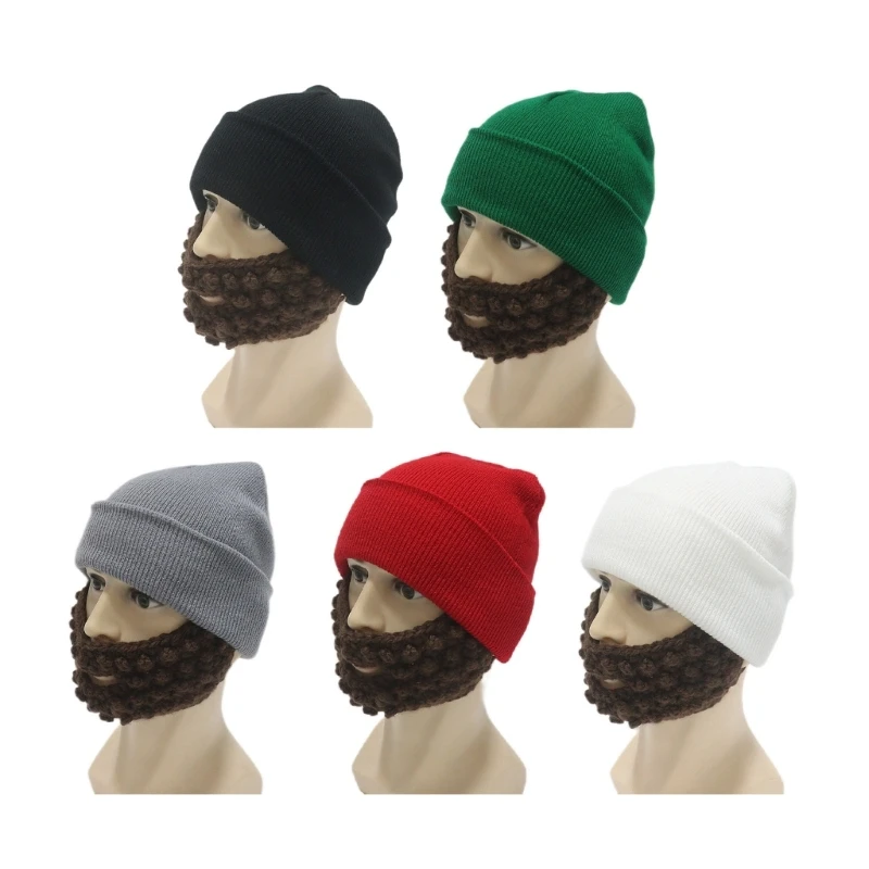 

Creative Winter Warm Handmade Knitted Crochet Beard Hat Mask Ski Cap Funny Hats Christmas Gift Festival