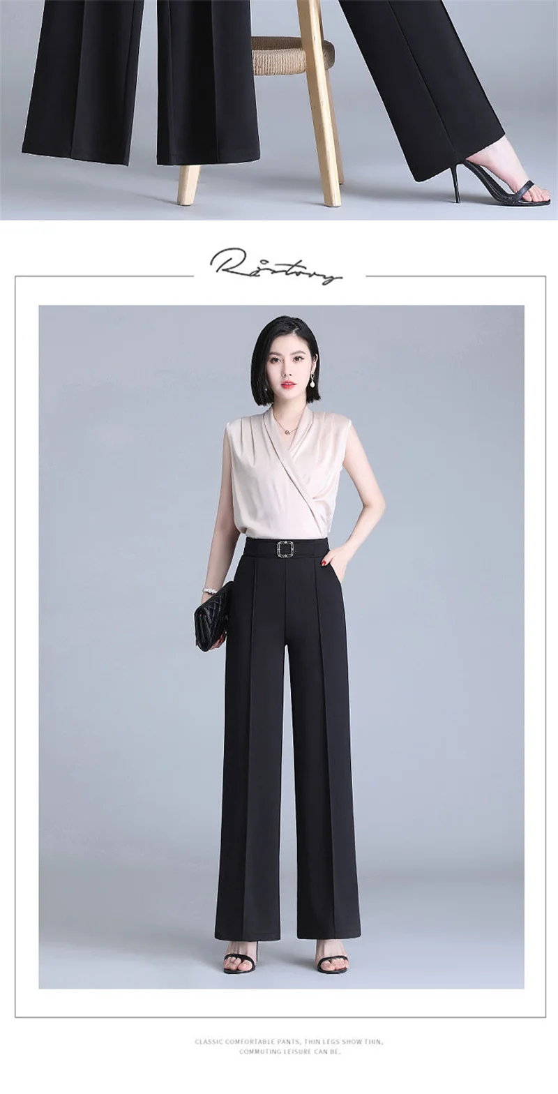 Spring Summer Straight Trousers Women Casual Pants Streetwear Elastic Waist Wide-leg Pants Comfy White Black Suit Pants 2 Length 29 Sb382af26cce94e03a8dc9b3bb8bd60ebG