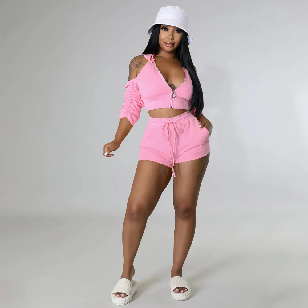Fashion Hooded Backless Two Piece Sets Women Zip Stacked Sleeve Crop Top And Shorts Tracksuits Streetwear
Fashion Hooded Backless Two Piece Sets Women Zip Stacked Sleeve Crop Top And Shorts Tracksuits Streetwear