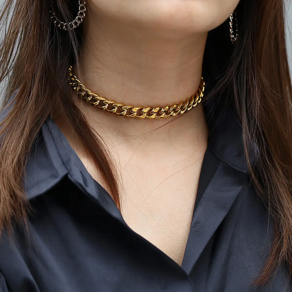 Womens Necklace Big Chunky Curb Chain Choker Statement Gold Color Stainless Steel Fashion Jewelry Gift for Women 11mm DDN178
Womens Necklace Big Chunky Curb Chain Choker Statement Gold Color Stainless Steel Fashion Jewelry Gift for Women 11mm DDN178