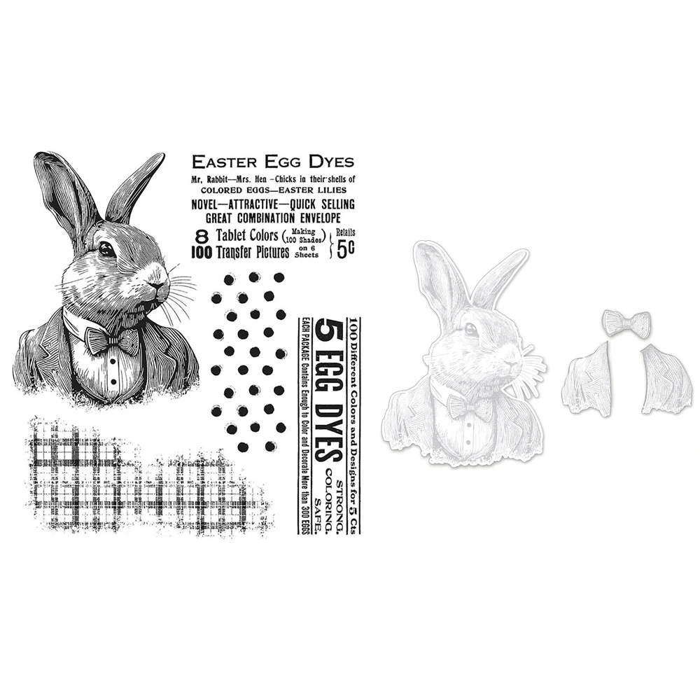 

Easter Rabbit Clear Stamps and Metal Cutting Dies Mr Rabbit Silicone Stamps For Diy Scrapbooking Crafts Cards Making 30
