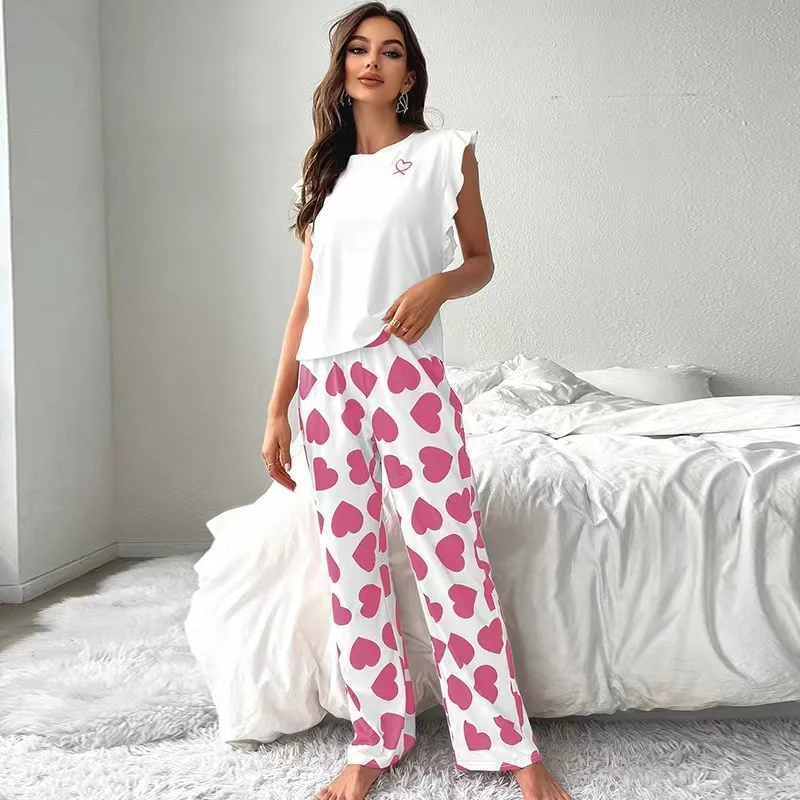 

T-shirt and pants, fashionable and comfortable, casual women's pajamas, home clothing set, can be worn externally