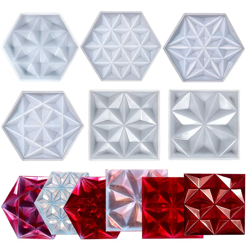 

DIY Facet Hexagon Coaster Epoxy Silicone Mold Square Cup Pad Tray Mirror Resin Molds Coaste Making Accessories Home Decoration