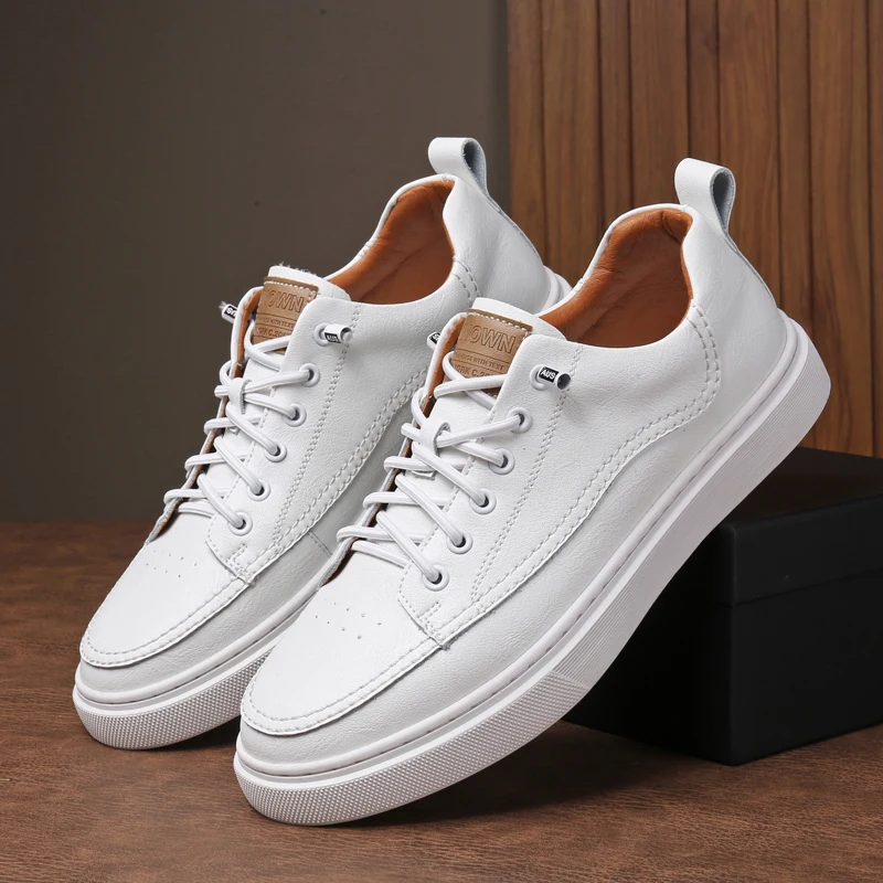 

Luxury Brand Men Casual Leather Outdoor Sneakers Lightweight Lace-Up Antiskid Vulcanized Shoes 2024 Comfy Genuine Leather Shoes