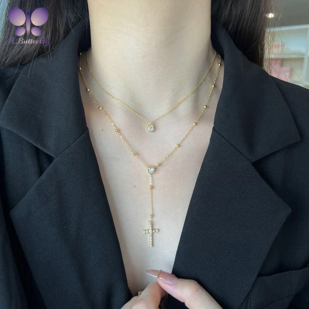AButterfly 925 Sterling Silver Cross Double Layer Pendant Necklace Pear Shape Heart Shiny SONA Simulated Diamond High Jewelry
AButterfly 925 Sterling Silver Cross Double Layer Pendant Necklace Pear Shape Heart Shiny SONA Simulated Diamond High Jewelry