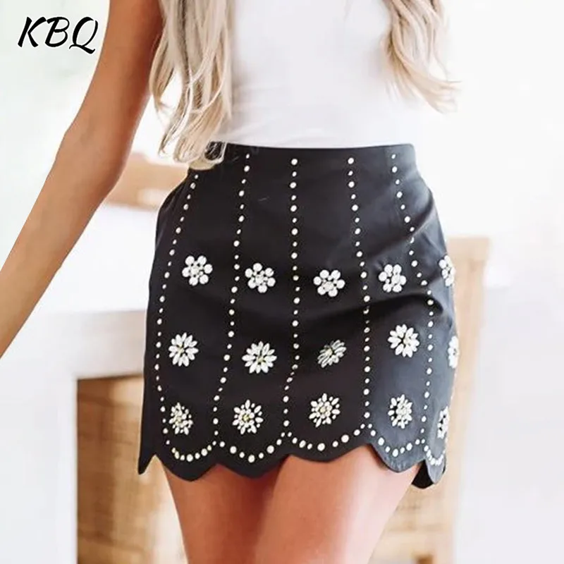

KBQ Solid Patchwork Diamonds Elegant Minimalist Skirt For Women High Waist Temperament A Line Skirts Female Fashion Clothes New