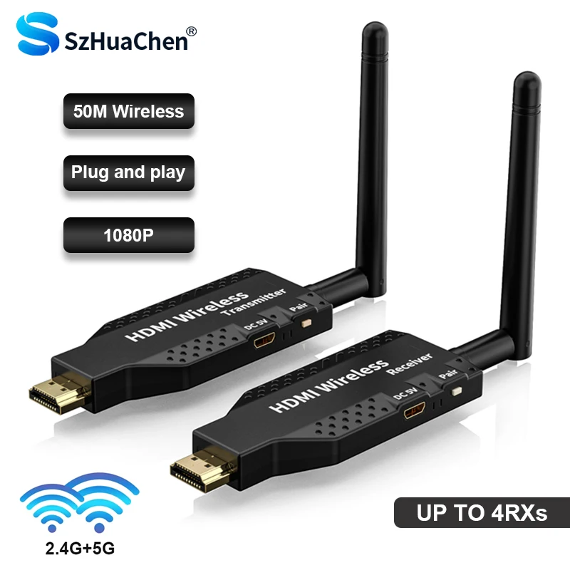 50m Wireless HDMI Extender Video Transmitter Receiver 1 To 2 3 4 1x4 Display for PS3/4 Camera Laptop PC To TV Monitor Projector
50m Wireless HDMI Extender Video Transmitter Receiver 1 To 2 3 4 1x4 Display for PS3/4 Camera Laptop PC To TV Monitor Projector