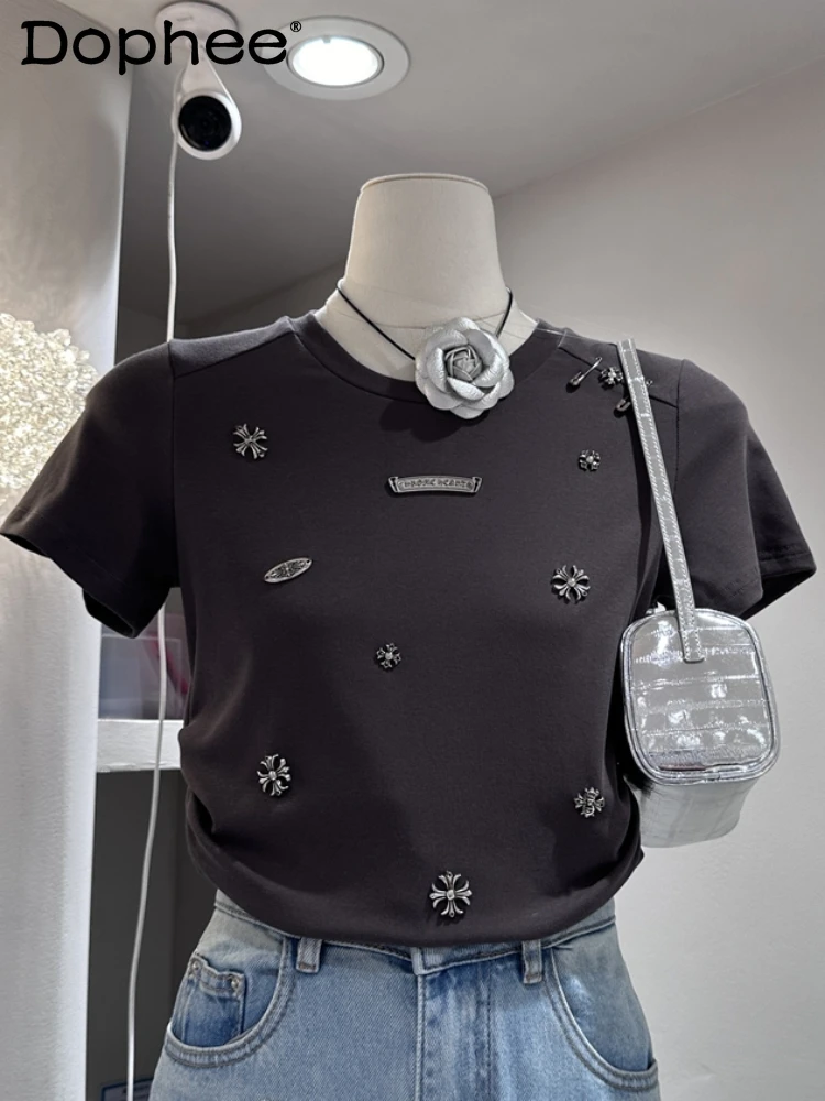 Pin Metal Decoration Cotton Short Sleeve T-shirt Women 2024 Spring Summer New Round Neck Bottoming Shirt Hot Girl Slim Top
Pin Metal Decoration Cotton Short Sleeve T-shirt Women 2024 Spring Summer New Round Neck Bottoming Shirt Hot Girl Slim Top