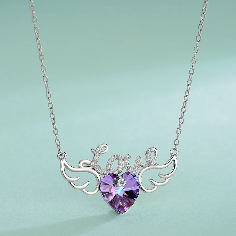 S925 Sterling Silver LOVE Heart Shaped Violet Angel's Wings Necklace Women's Fashion Austrian Element Crystals
S925 Sterling Silver LOVE Heart Shaped Violet Angel's Wings Necklace Women's Fashion Austrian Element Crystals