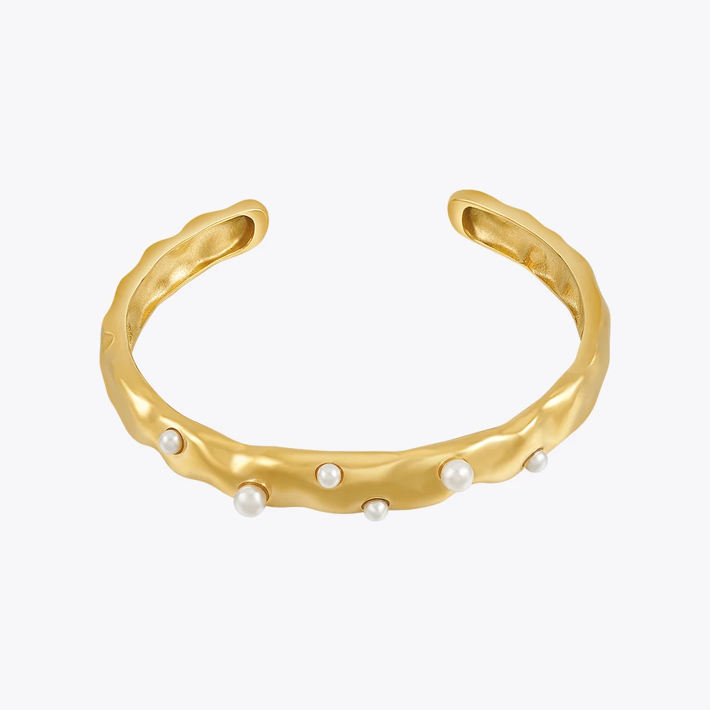 

ENFASHION Pulseras Geometry Imitation Pearls Bangle For Women's Stainless Steel Gold Color Cuff Bracelet Elegant Jewelry B232383
