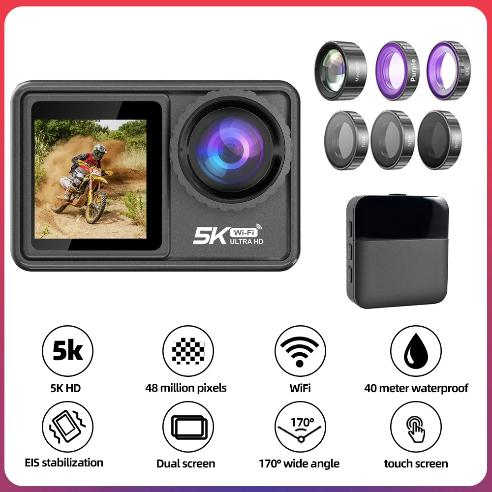 2" IPS Dual Screen Action Camera 5K 30FPS 48MP EIS Optional 6 Filter Wireless Microphone Vlog WiFi Anti-shake Sport Cameras
2" IPS Dual Screen Action Camera 5K 30FPS 48MP EIS Optional 6 Filter Wireless Microphone Vlog WiFi Anti-shake Sport Cameras