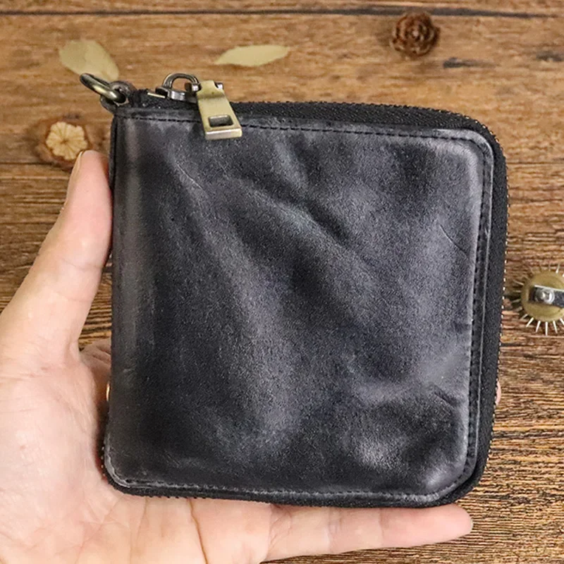 

Vintage genuine leather wallet short zero wallet vegetable tanned cowhide personalized trend men's wallet card bag