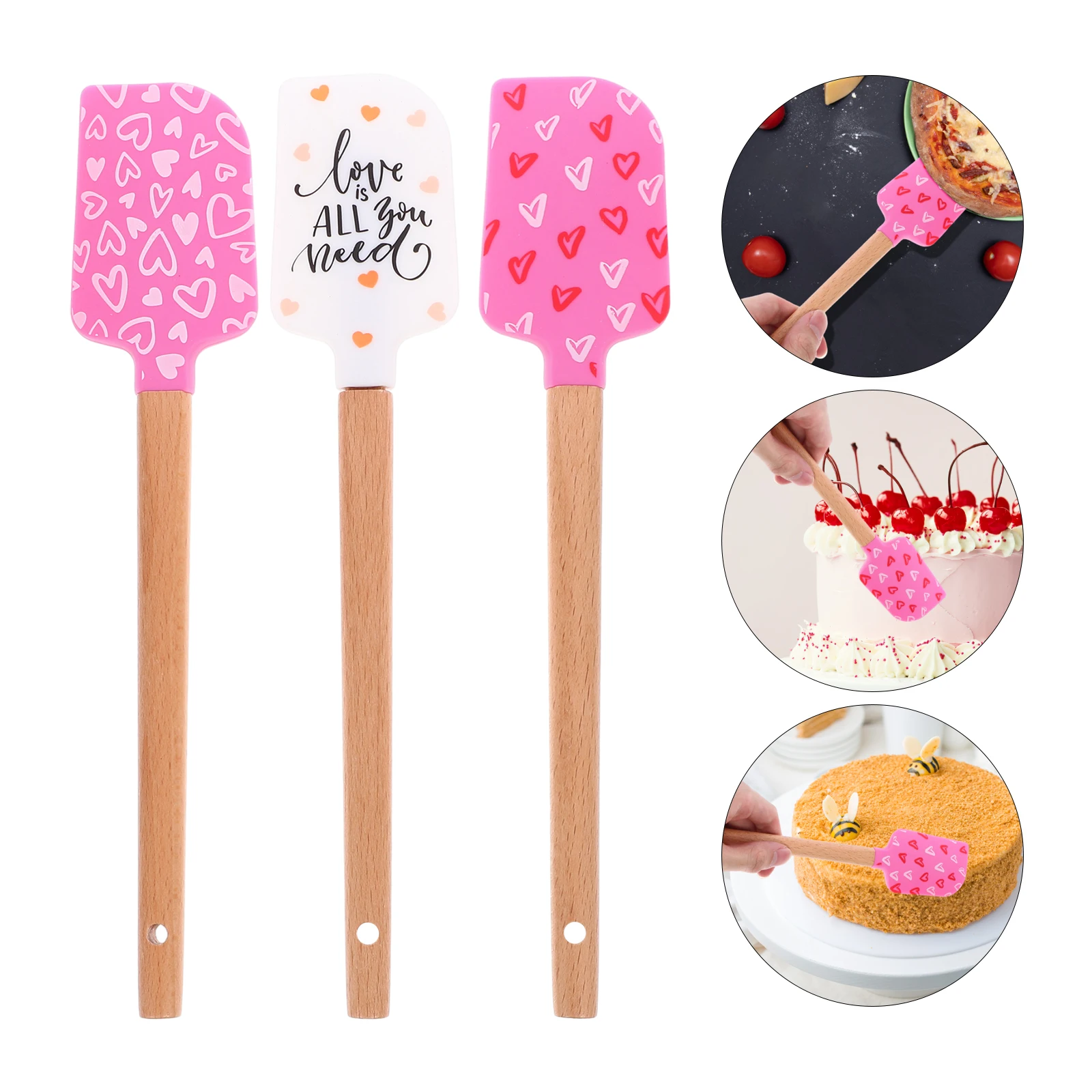 

3pcs Valentine's Day Themed Spatula Cream Cake Scraper Portable Silicone Dinnerware With Long Handle