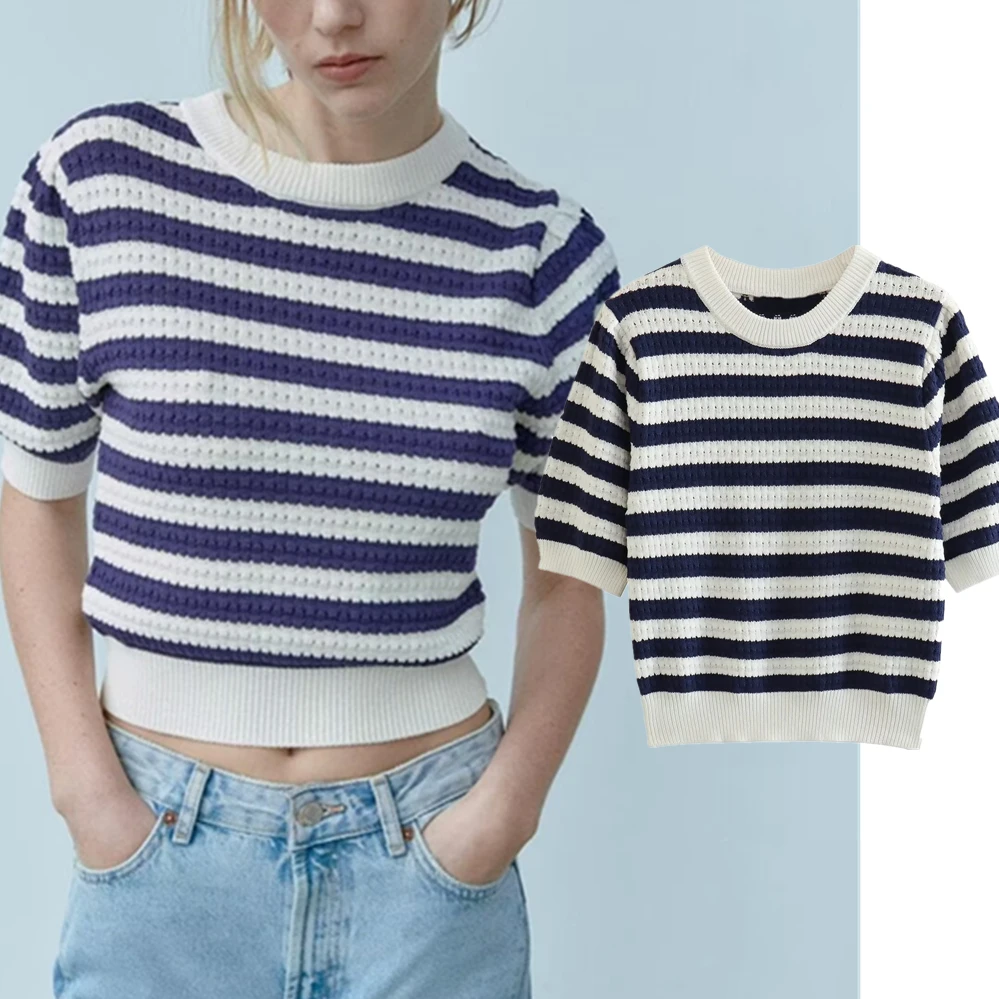 Maxdutti Summer Knitwear Casual Fashion Ladies Blogger Retro Sweaters Women Blue Striped Short Tops
Maxdutti Summer Knitwear Casual Fashion Ladies Blogger Retro Sweaters Women Blue Striped Short Tops