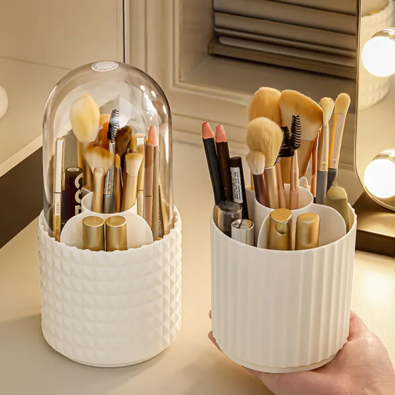 

Makeup Brushes Storage 360°Rotating Desktop Make Up Brushe Holder with Lid Large Capacity Lipstick Eyebrow Pencil Organizer Box