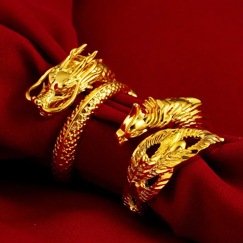 Classic Gold Dragon Phoenix Couple Ring with Adjustable Opening 100% Reproduction 999 Gold 18K Men's and Women's Jewelry
Classic Gold Dragon Phoenix Couple Ring with Adjustable Opening 100% Reproduction 999 Gold 18K Men's and Women's Jewelry