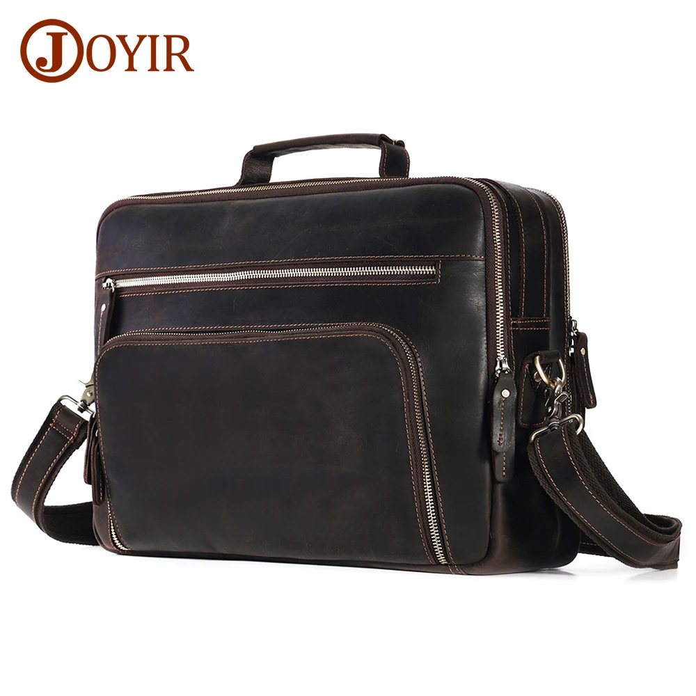 

JOYIR Vintage Crazy Horse Leather Briefcase Business Travel Work Messenger Shoulder Portfolio for 15.6" Laptop Bag Handbag