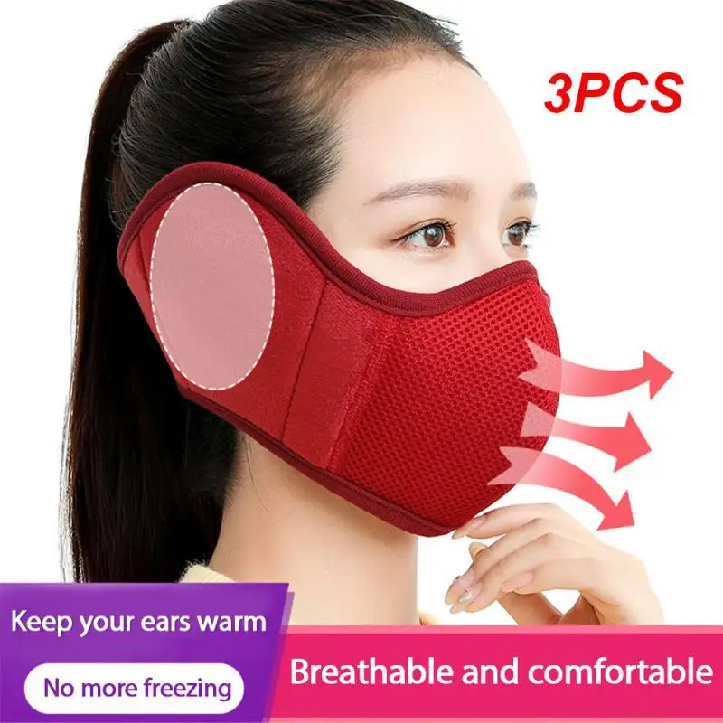 

3PCS Winter Half Face Mask Cycling Camping Ski Face Mask Polar Fleece Warm Mask Earmuffs Open Breathable Mask Windproof Neck