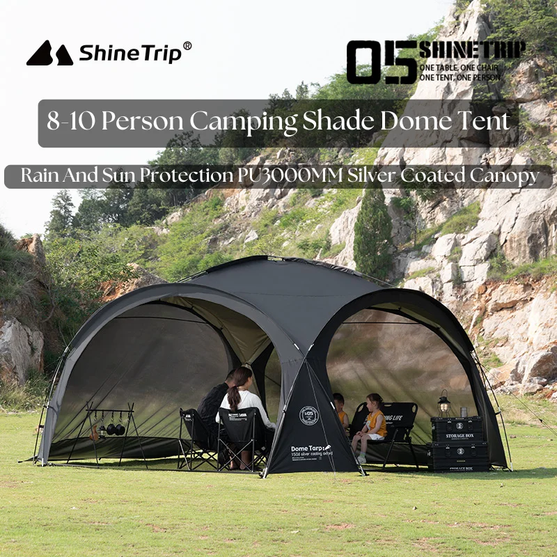 

Outdoor Shade Tent Family Travel Camping Dome Tent PU3000MM Waterproof Silver Coated Canopy Rain and Sun Protection Awning Tent